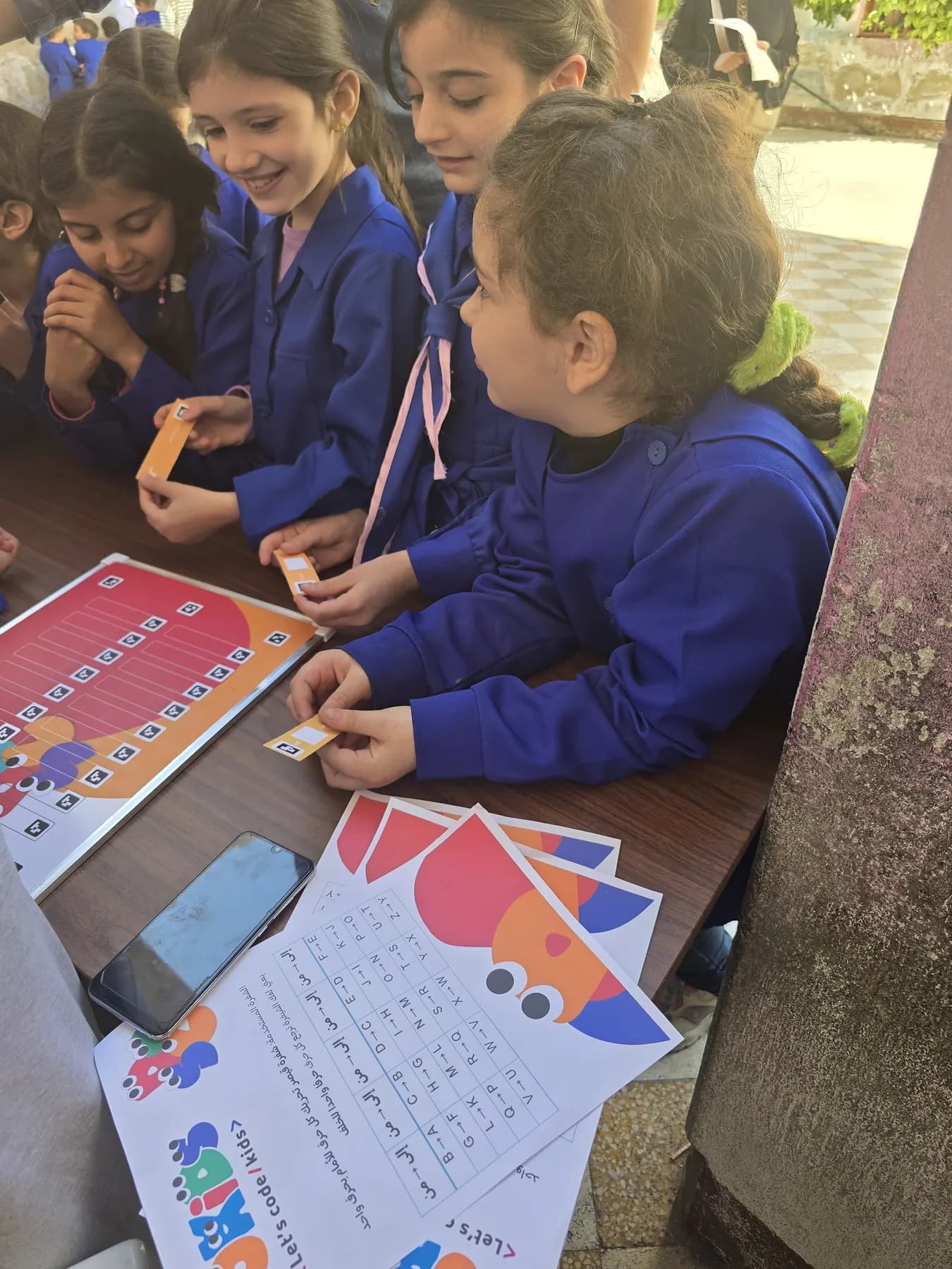 Children learning to code with the CoKids kit