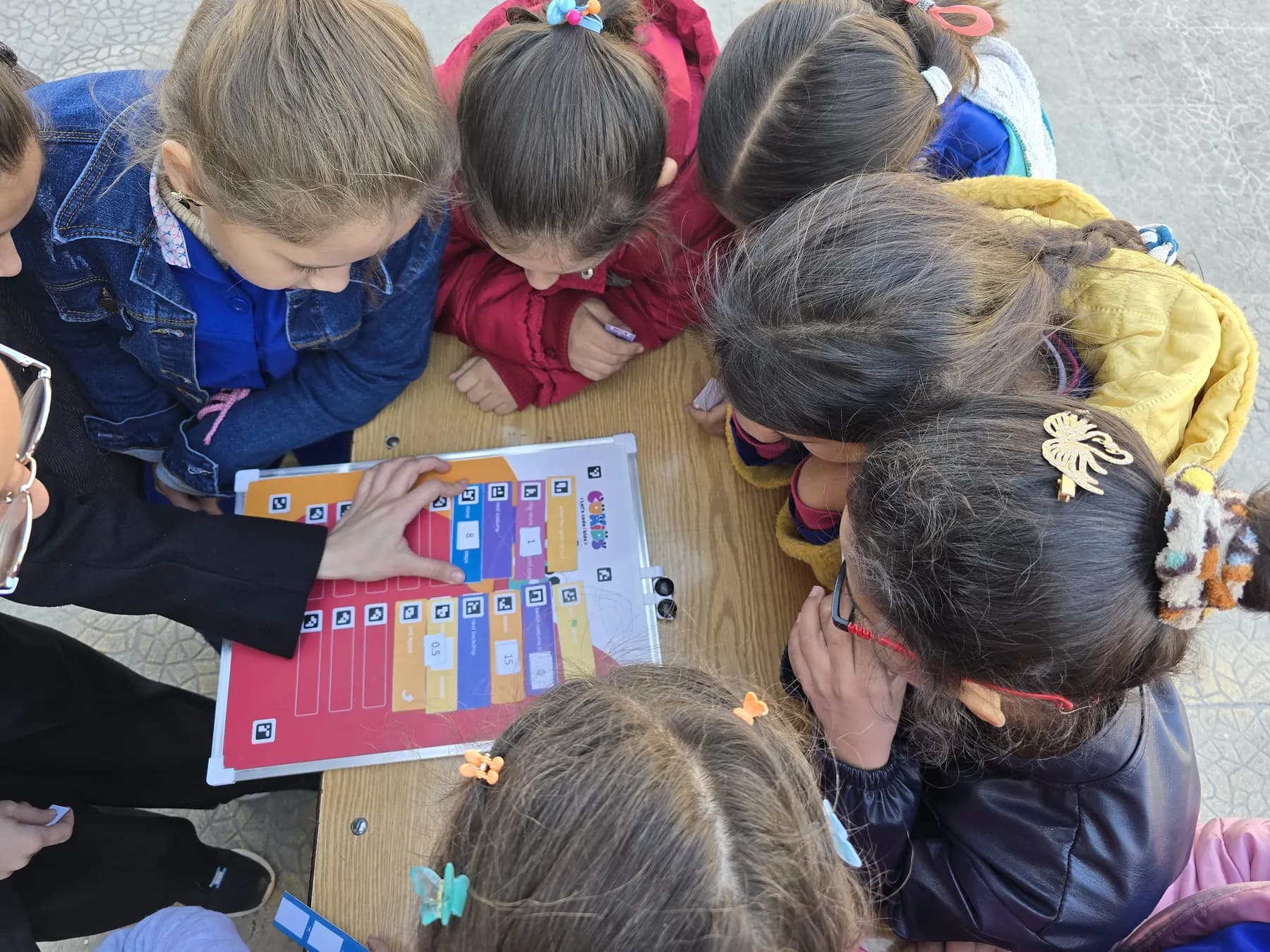 Children learning to code with the CoKids kit